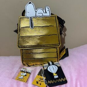 Loungefly Peanuts 75th Anniversary Snoopy 3pc Metallic Crossbody Bag set New!